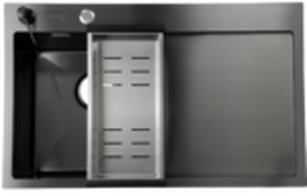 Мойка нерж врезная SANTREK AQUA PRO 780х480х220 т 3,0 ГРАФИТ D7848HLB левая (+ сифон +дозатор) + КОЛАНДЕР 420х220 В ПОДАРОК!!!