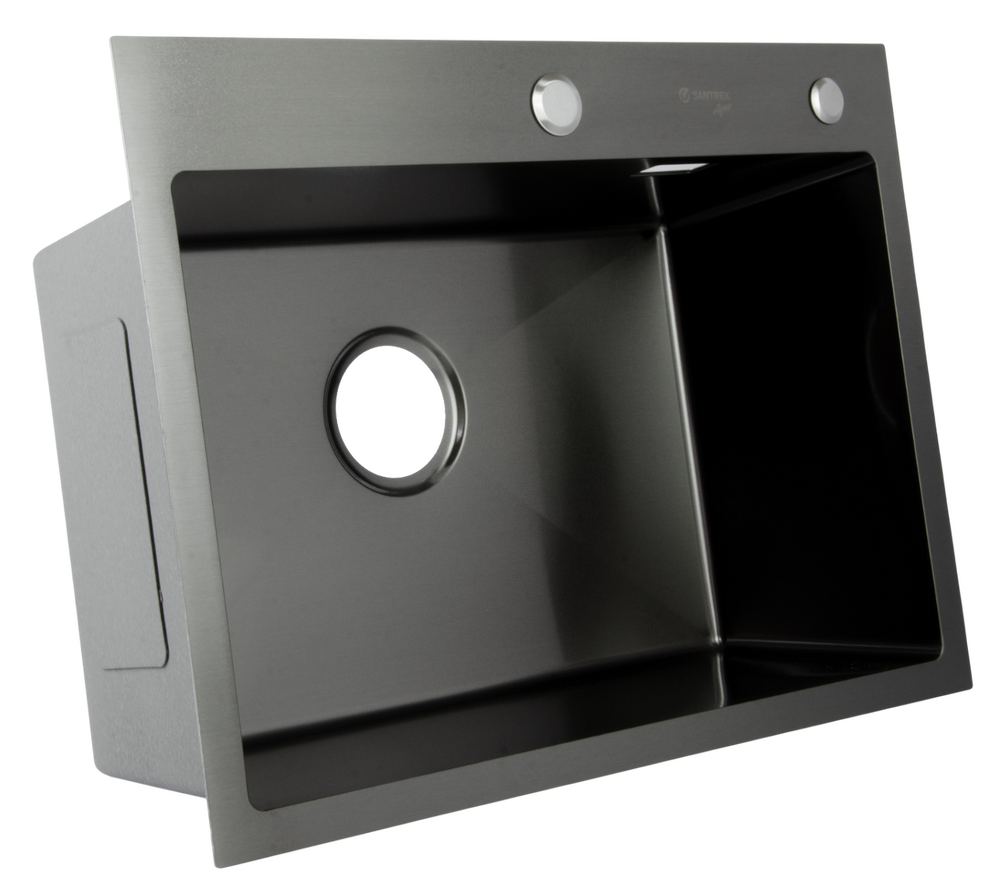 Мойка нерж врезная SANTREK AQUA PRO 600х450х220 т 3,0 ГРАФИТ D6045B (+ сифон + дозатор) + КОЛАНДЕР 390х220 В ПОДАРОК_ АКЦИЯ !!!