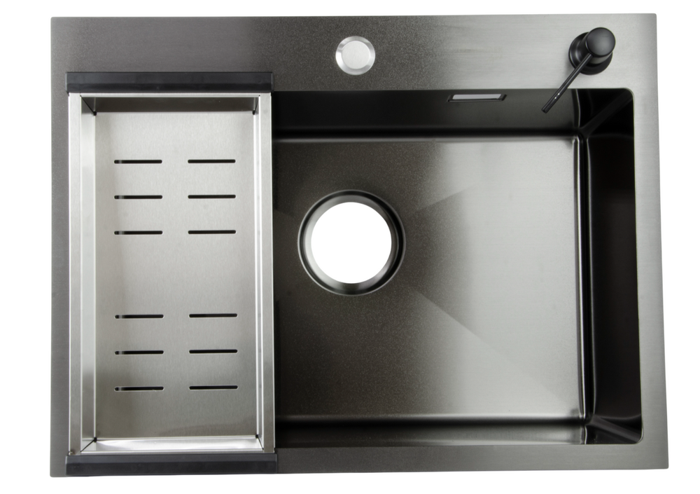 Мойка нерж врезная SANTREK AQUA PRO 600х450х220 т 3,0 ГРАФИТ D6045B (+ сифон + дозатор) + КОЛАНДЕР 390х220 В ПОДАРОК_ АКЦИЯ !!!