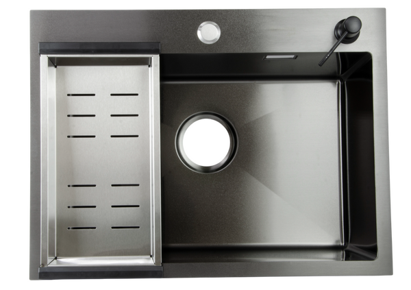 Мойка нерж врезная SANTREK AQUA PRO 600х450х220 т 3,0 ГРАФИТ D6045B (+ сифон + дозатор) + КОЛАНДЕР 390х220 В ПОДАРОК_ АКЦИЯ !!!