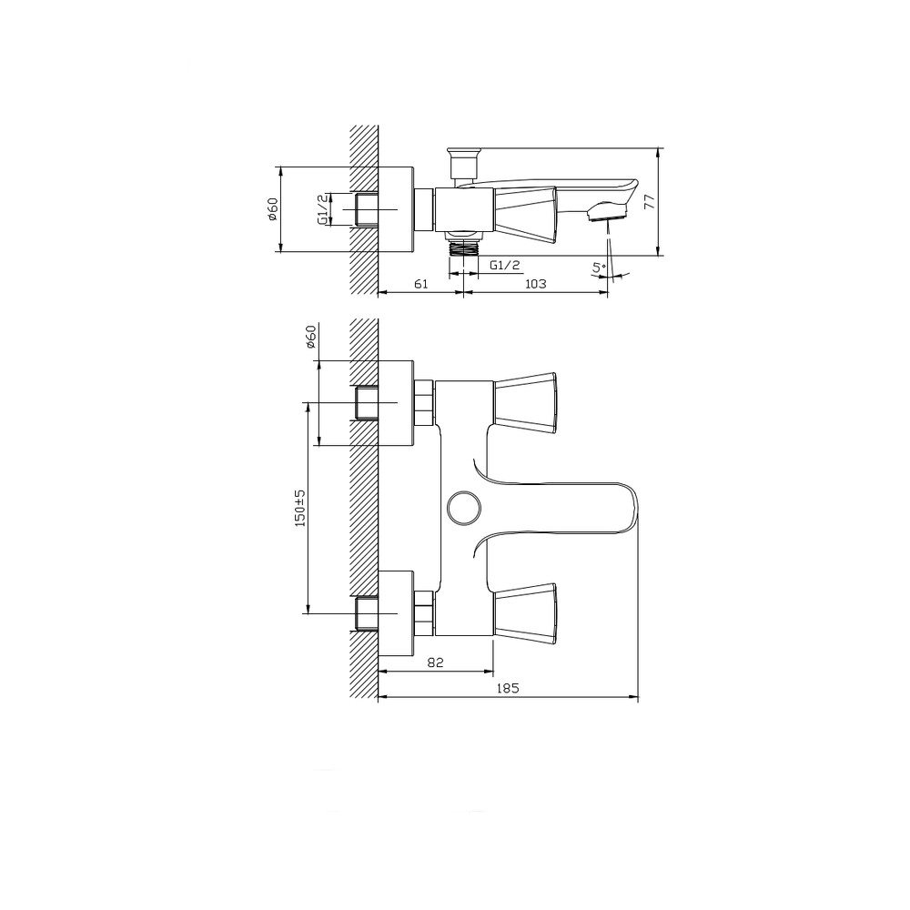 Смеситель для ванны с коротким изливом RUSH Andros (AN2435-44), (хром)