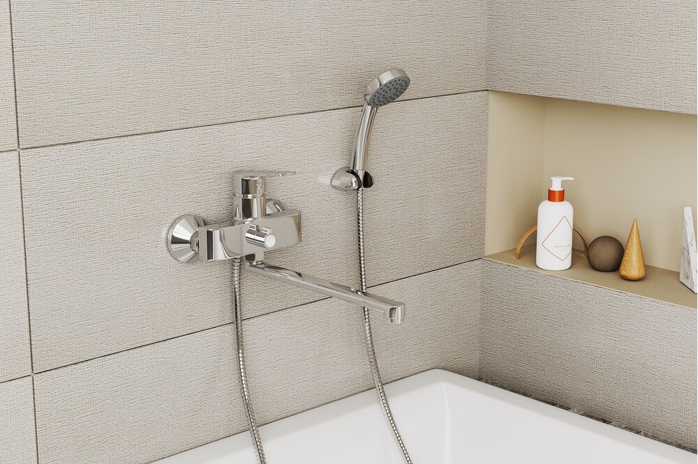 Смеситель для ванны с длинным поворотным изливом  RUSH Balearic (BA3935-51) ,(хром)