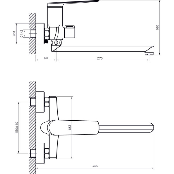 Смеситель для ванны с длинным поворотным изливом  RUSH Bering (BE5535-51), (хром)
