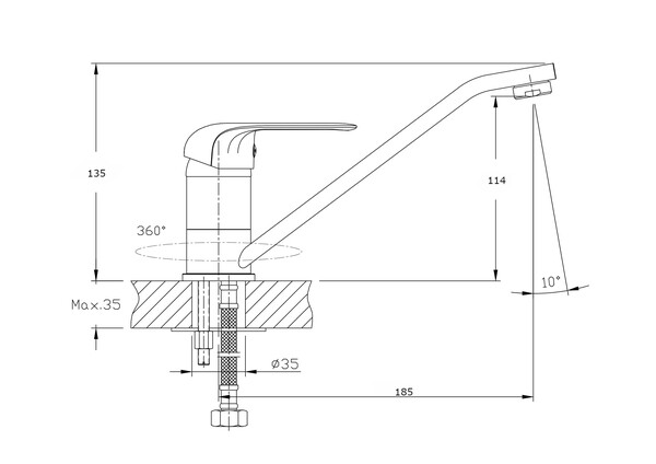 Смеситель для кухонной мойки RUSH Fiji (FI1835-25), (хром)
