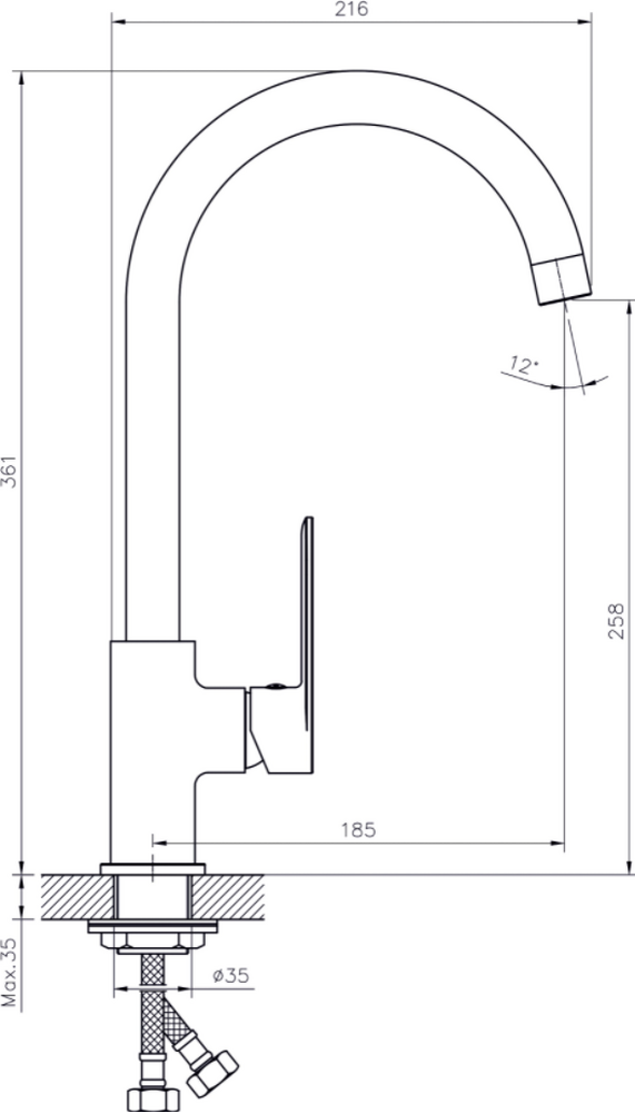 Смеситель для кухни с поворотным изливом, высокий, хром RUSH Haiti (HA1935-22), (хром)