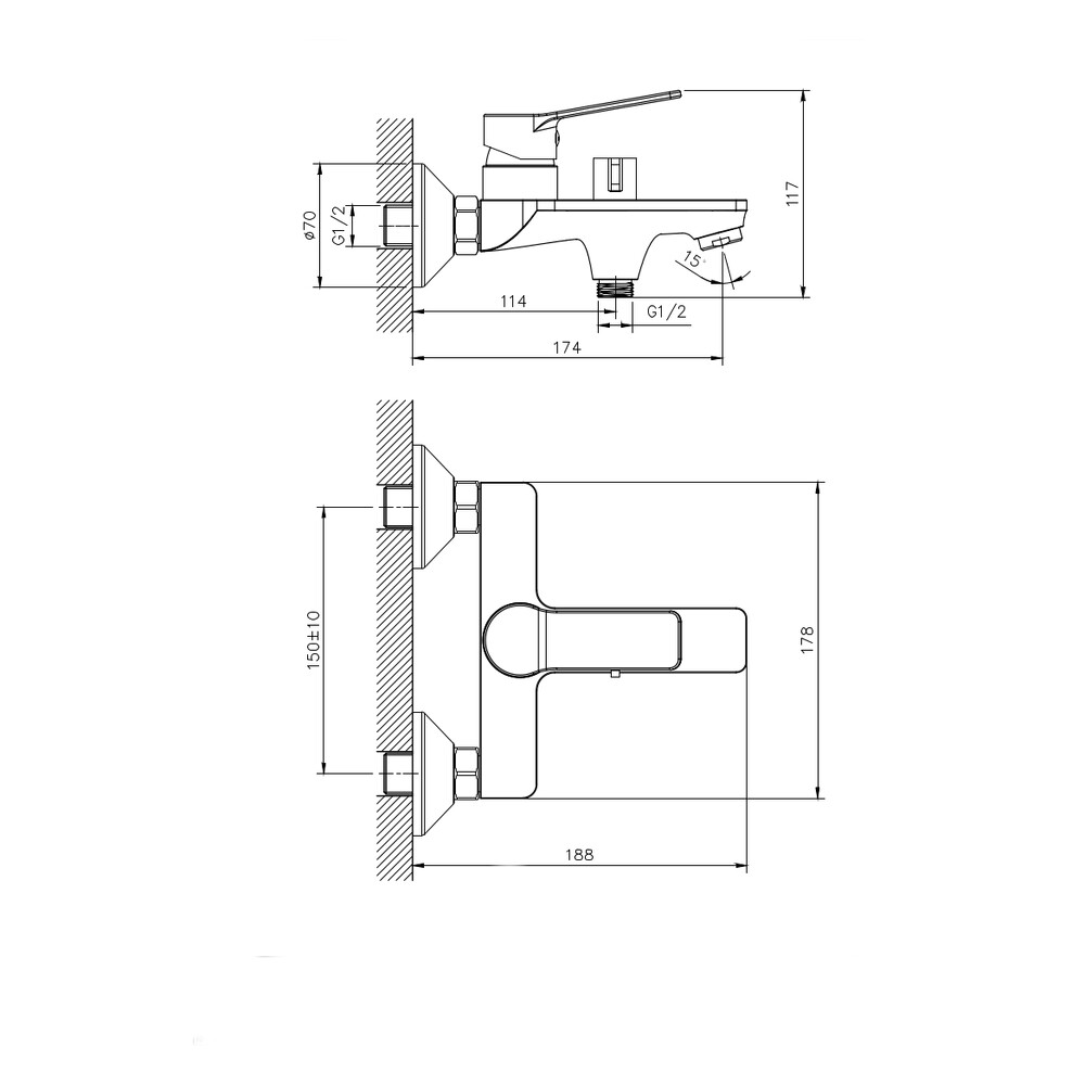 Смеситель для ванны с коротким изливом RUSH Haiti (HA1935-44), (хром)