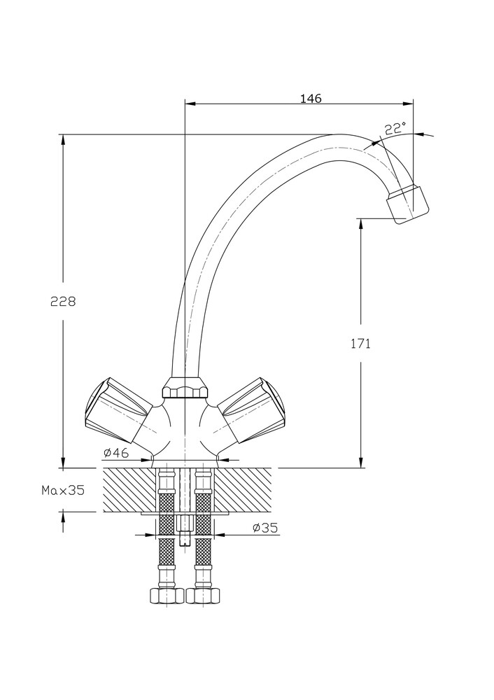 Смеситель для кухонной мойки RUSH Pioneer (PI7950-22), (хром)