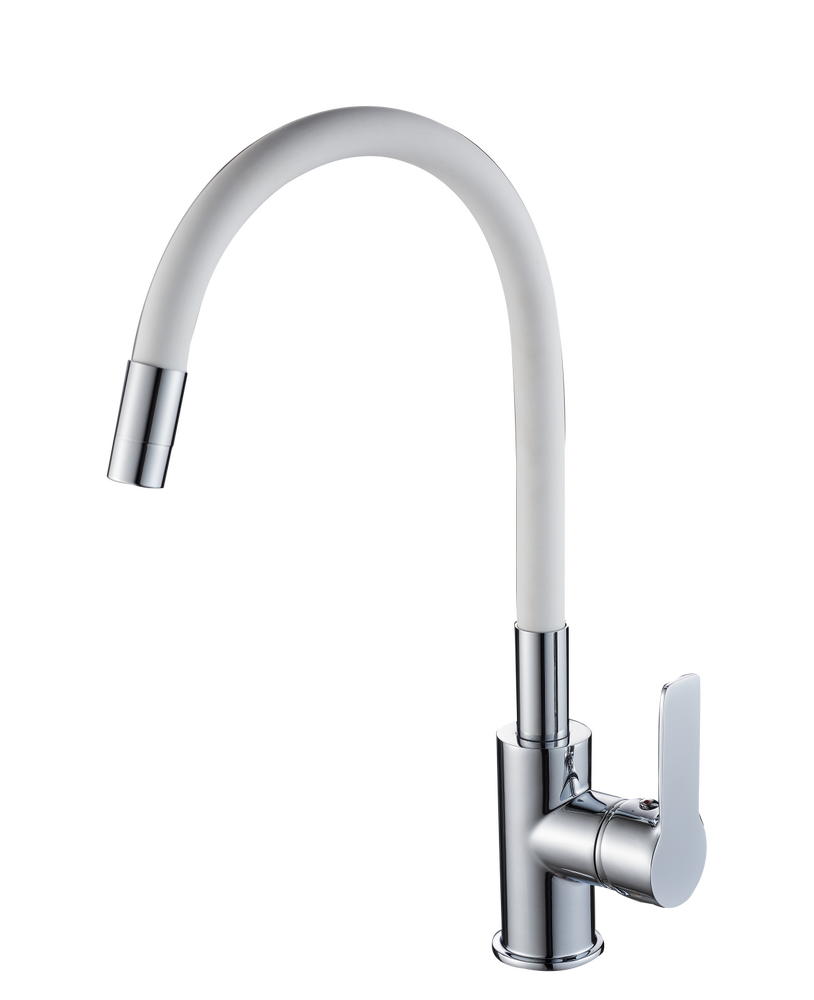 Смеситель для кухонной мойки с гибким изливом RUSH Siple SI7335-60White, (белый/хром)