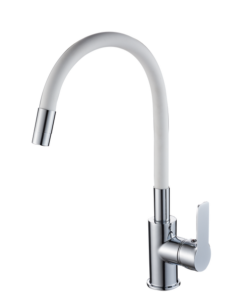 Смеситель для кухонной мойки с гибким изливом RUSH Siple SI7335-60White, (белый/хром)