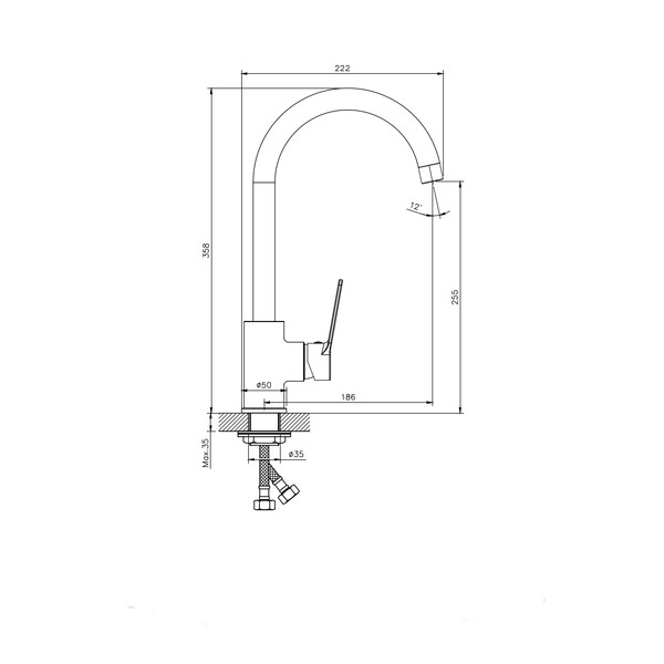 Смеситель для кухонной мойки с гибким изливом RUSH Siple SI7335-60White, (белый/хром)