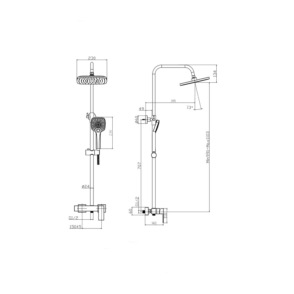 Душевая система без излива RUSH Thira (TR3635-40), (хром)
