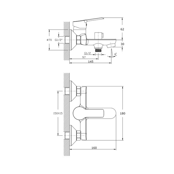Смеситель для ванны с коротким изливом RUSH Victoria (VI7135-44), (хром)