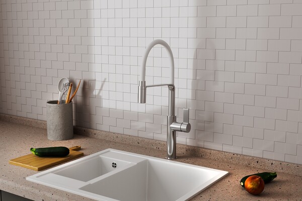 Смеситель для кухонной мойки с гибким изливом RUSH MS9035-35White, (белый/хром)