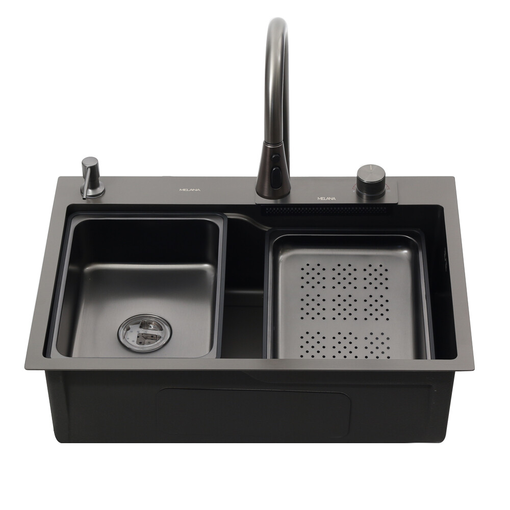 Мойка нерж врезная 680х460х220 т 3,0 ГРАФИТ D6846B+6  (+ сифон) AISI 304 + Подарок (Колландер, фруктовница, доска, 2 смесителя, дозатор) MLN