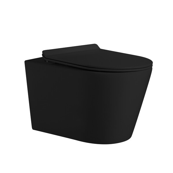 Унитаз подвесной безободковый (Торнадо) HOLLER WIND MB (530*360*350мм, сиденье дюропласт, микролифт) черный матовый