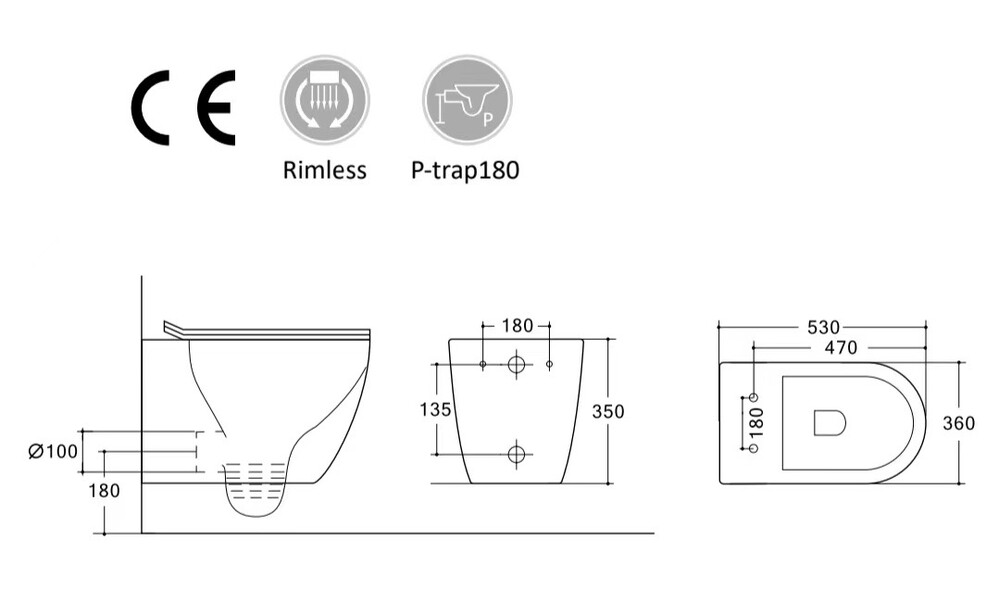  Унитаз подвесной безободковый HOLLER HOST MB (530*360*350мм, сиденье дюропласт, микролифт) черный матовый