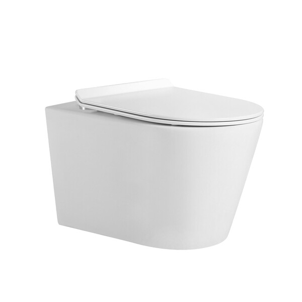 Унитаз подвесной безободковый (Торнадо) HOLLER WIND MW (530*360*350мм, сиденье дюропласт, микролифт) белый матовый