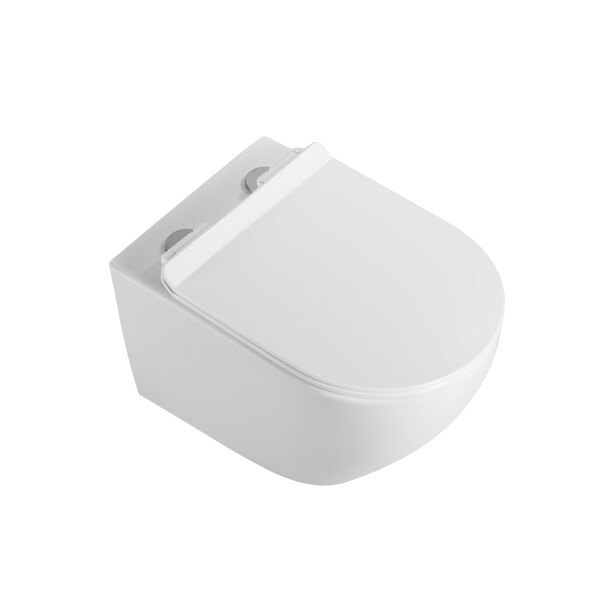 Унитаз подвесной безободковый (Торнадо) HOLLER FLOW MW (530*360*350мм, сиденье дюропласт, микролифт) белый матовый