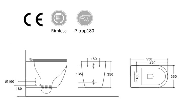 Унитаз подвесной безободковый HOLLER WALL MDG (530*360*350мм, сиденье дюропласт, микролифт) серый матовый