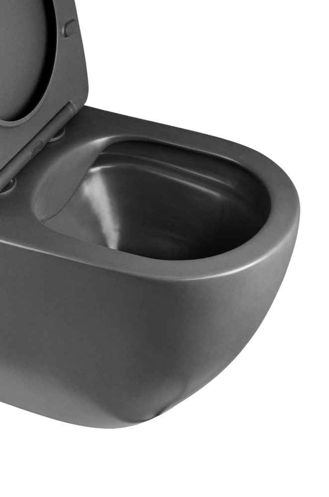 Унитаз-компакт безободковый HOLLER WEST MDG (сиденье дюропласт с микролифтом, арматура 2-х режимная)  (2 места) серый матовый