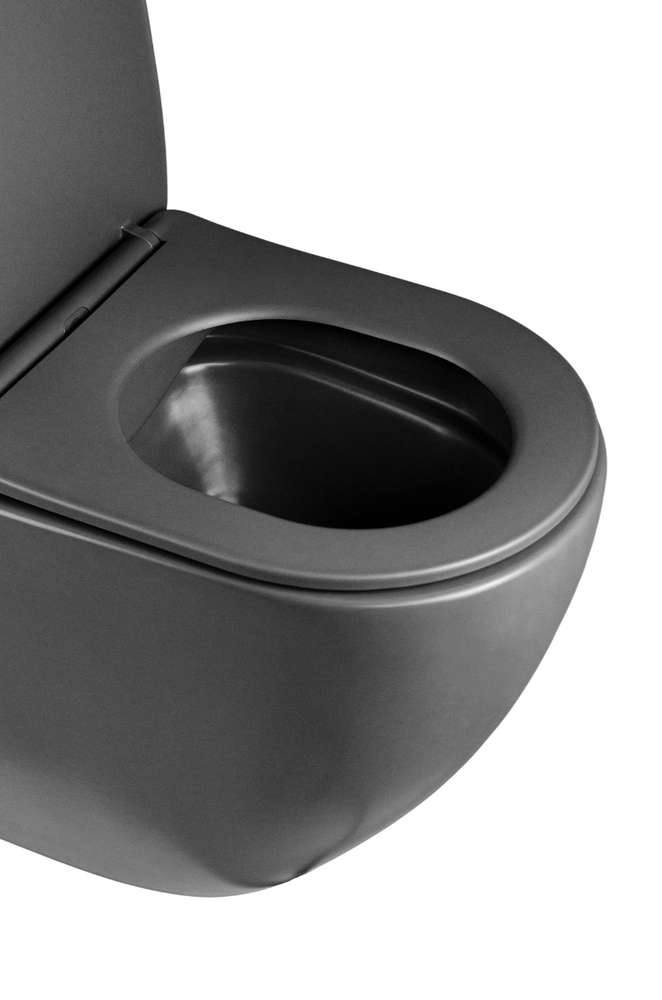 Унитаз-компакт безободковый HOLLER WEST MDG (сиденье дюропласт с микролифтом, арматура 2-х режимная)  (2 места) серый матовый