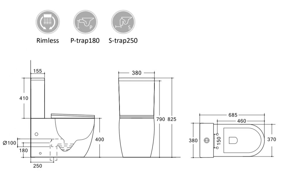 Унитаз-моноблок безободковый HOLLER МОНО MDG (685*370*825мм, сиденье дюропласт с микролифтом, арматура 2-х режимная)  (1 место) серый матовый
