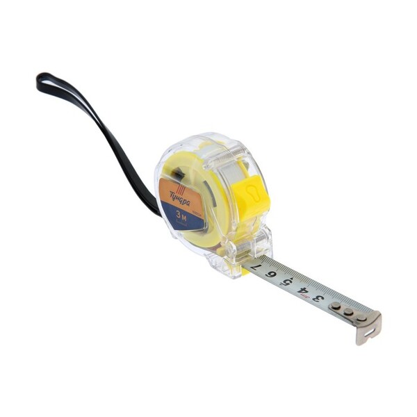 Рулетка ТУНДРА, прозрачный пластиковый корпус, 3 м х 16 мм 1935524