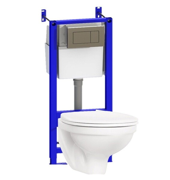 КОМПЛЕКТ Rosa "РИО" унитаз + инсталяция + клавиша ХРОМ + сиденье с МИКРОЛИФТОМ (2 кнопки) (без крана и подводки) г.Киров