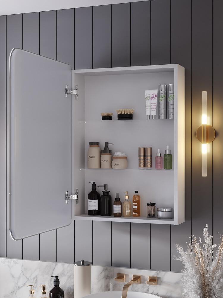 Зеркало-шкаф SANTREK HOME с LED подсветкой левое "ХЕЛЕНА" 500х800мм белый