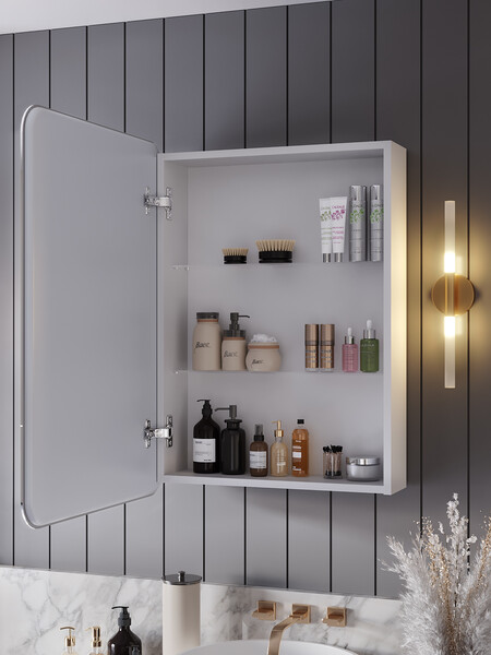 Зеркало-шкаф SANTREK HOME с LED подсветкой левое "ХЕЛЕНА" 500х800мм белый