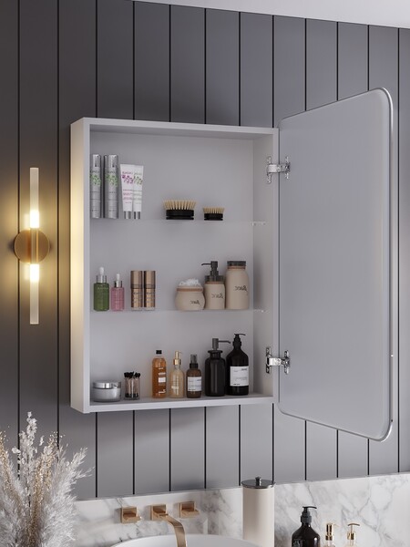 Зеркало-шкаф SANTREK HOME с LED подсветкой правое "ХЕЛЕНА" 600х800мм белый