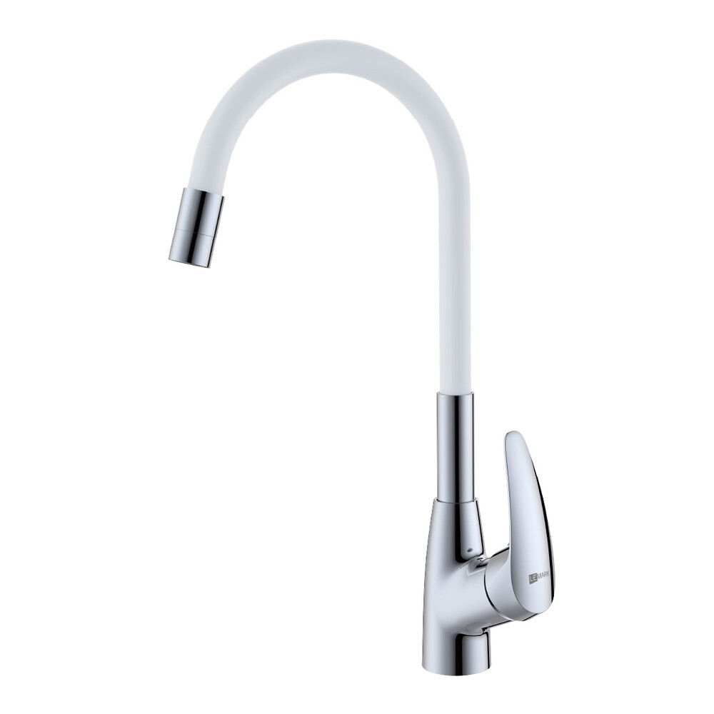 LM0415C-White Linara Смеситель для кухни, с гибким изливом, хром/белый LEMARK 
