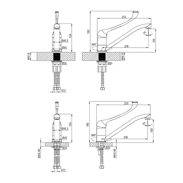 LM4634C Project Смеситель для кухни/умывальника с локтевой рукояткой, хром LEMARK 