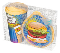 Набор: стакан "IZI-GO" с крышкой 550мл с декором + контейнер для хранения 0,4л с декором (бледно-желтый) 222101904/01 РАСПРОДАЖА