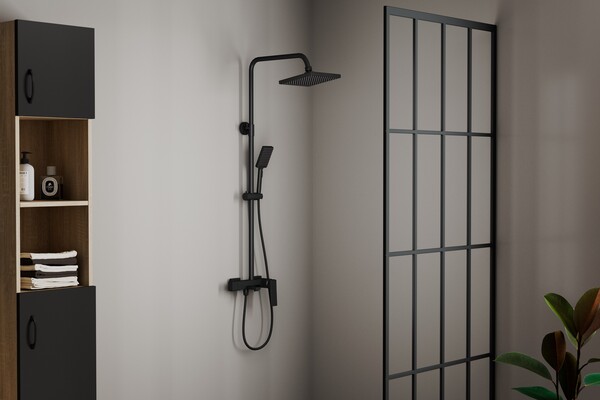 Настенная душевая система с изливом, чёрная RUSH Thira (TR3635-50Black)
