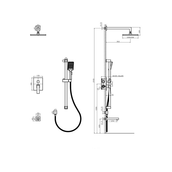 Встроенная душевая система, 3 режимная RUSH Thira (TR3635-60Black)