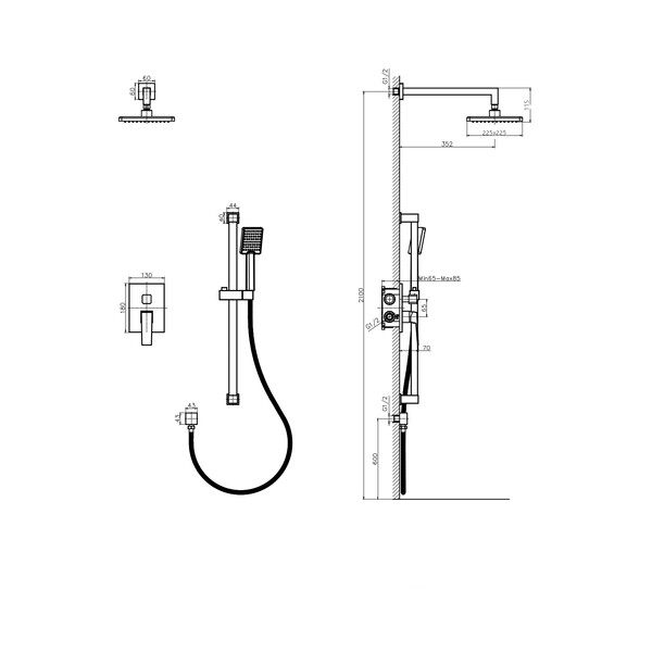 Встроенная душевая система, 2 режимная, без излива RUSH Thira (TR3635-41)