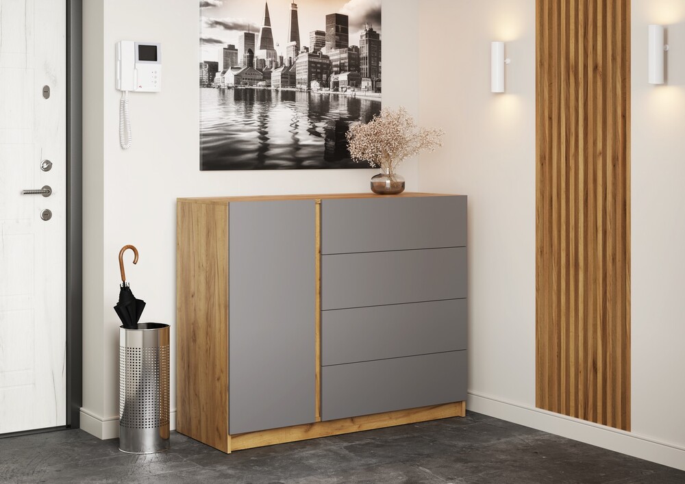 БОСТОН Комод КМ-001 (ЛДСП Комплект) Корпус - Дуб Крафт золотой  Фасад ЛДСП - Серый Шифер (3 места) ЭЧ986 КАТЕГОРИЯ А