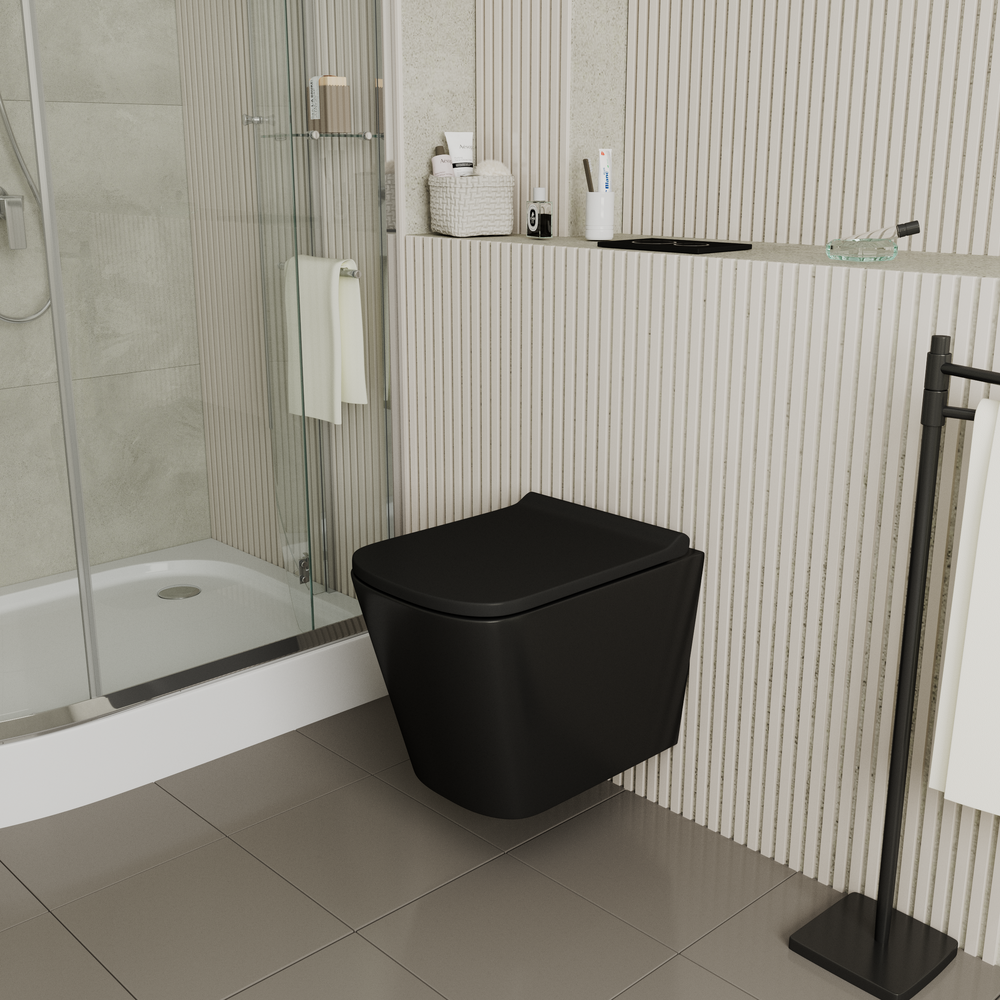 Унитаз подвесной безободковый D&K Berlin DT1436025, 490*340*350мм, сиденье микролифт, ЧЕРНЫЙ