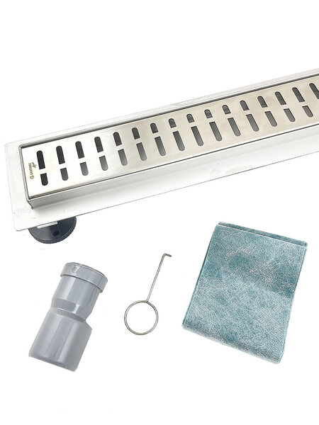 Линейный душевой трап SANTREK  A-70700 нерж 70*700мм (неповоротный горизонтальный выпуск, ф40)  сухой затвор и гидрозатвор