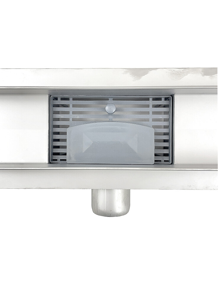 Линейный душевой трап SANTREK  A-70700 нерж 70*700мм (неповоротный горизонтальный выпуск, ф40)  сухой затвор и гидрозатвор