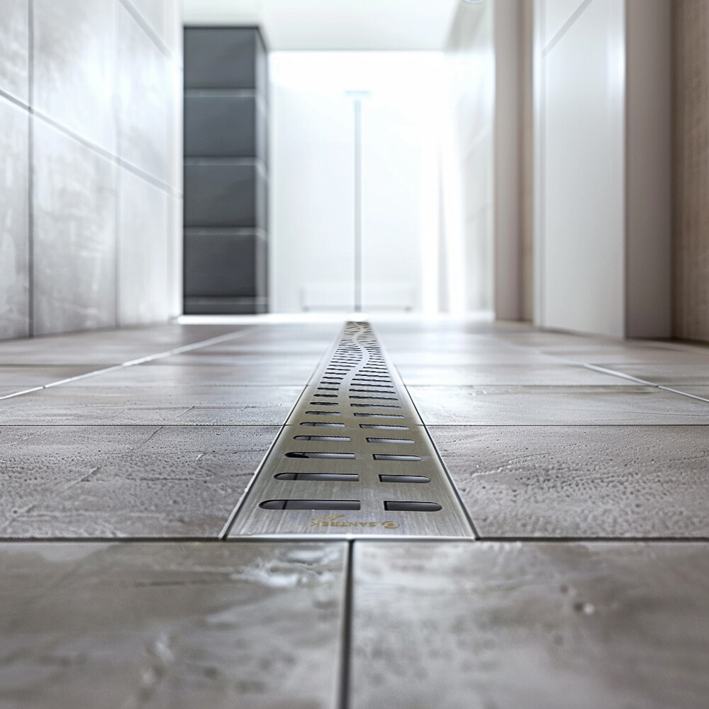 Линейный душевой трап SANTREK AQUA  A-70800 нерж 70*800мм (неповоротный горизонтальный выпуск, ф40)  сухой затвор и гидрозатвор