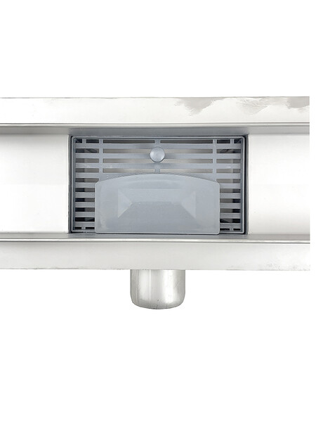 Линейный душевой трап SANTREK  A-70900 нерж 70*900мм (неповоротный горизонтальный выпуск, ф40)  сухой затвор и гидрозатвор