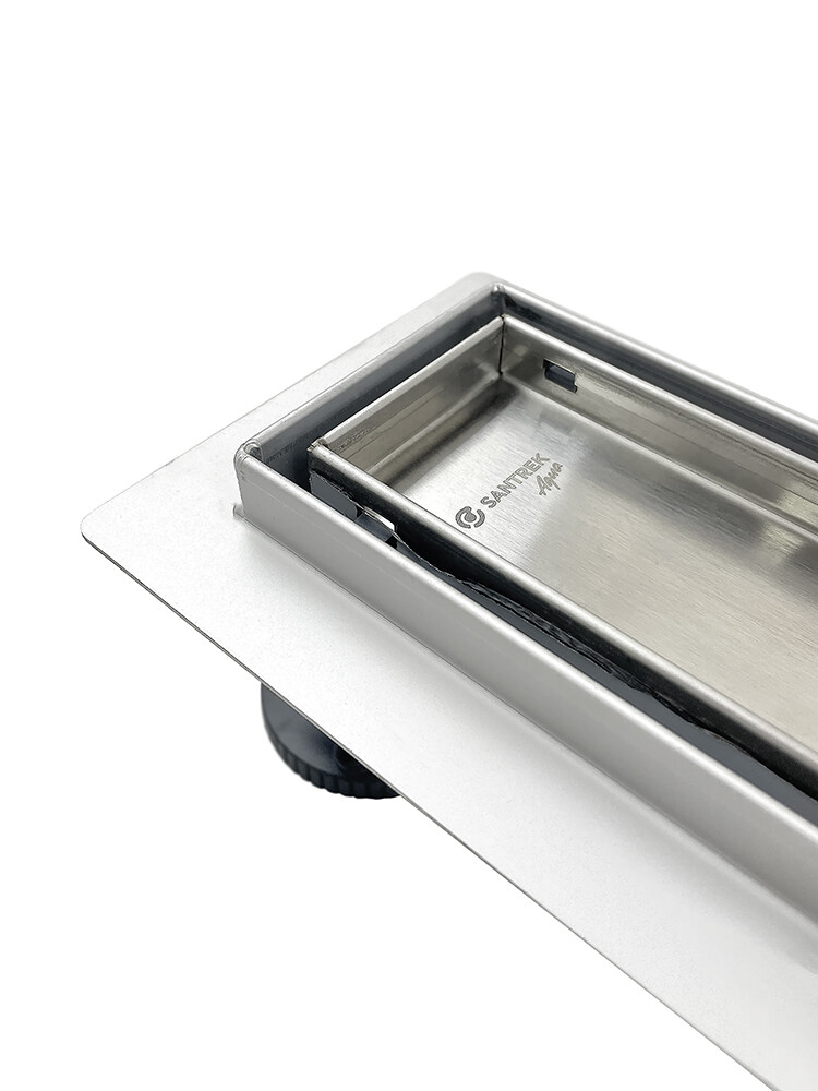 Линейный душевой трап SANTREK  B-70500 нерж 70*500мм (горизонтальный выпуск 360 гр, ф40) (решетка щелевая, под плитку) сухой затвор и гидрозатвор