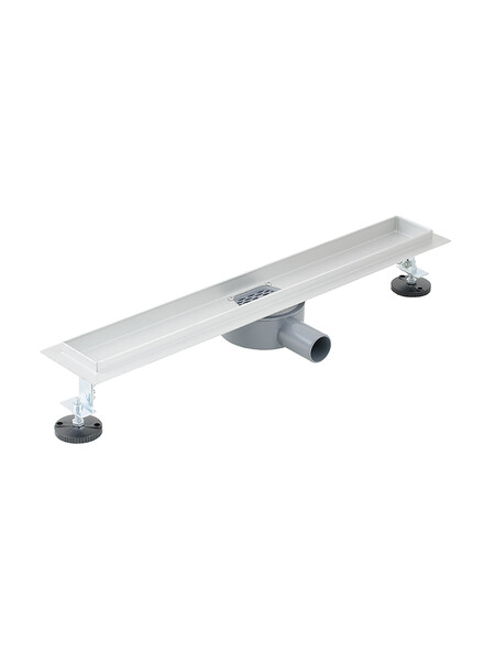 Линейный душевой трап SANTREK  B-70500 нерж 70*500мм (горизонтальный выпуск 360 гр, ф40) (решетка щелевая, под плитку) сухой затвор и гидрозатвор