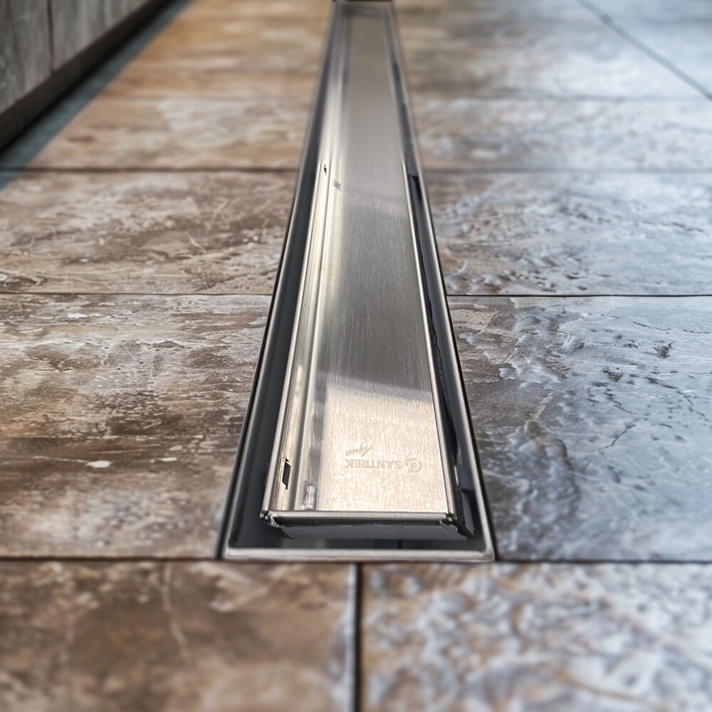 Линейный душевой трап SANTREK  B-70500 нерж 70*500мм (горизонтальный выпуск 360 гр, ф40) (решетка щелевая, под плитку) сухой затвор и гидрозатвор