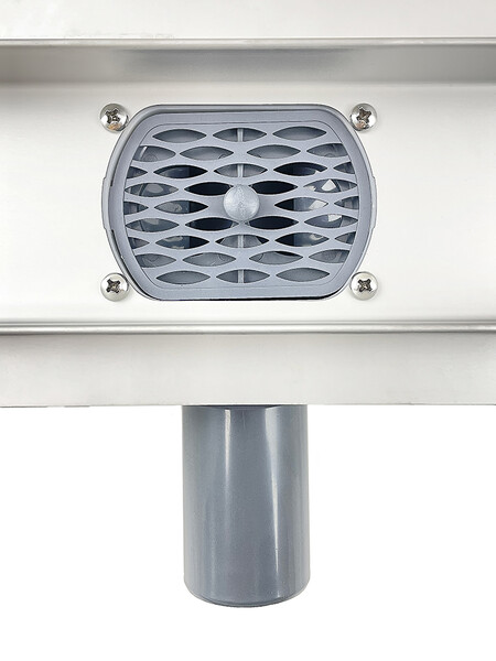 Линейный душевой трап SANTREK AQUA  B-70600 нерж 70*600мм (горизонтальный выпуск 360 гр, ф40) (решетка щелевая, под плитку) сухой затвор и гидрозатвор