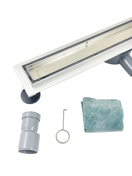 Линейный душевой трап SANTREK  B-70800 нерж 70*800мм (горизонтальный выпуск 360 гр, ф40) (решетка щелевая, под плитку) сухой затвор и гидрозатвор