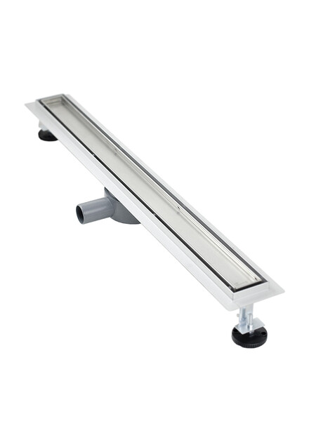 Линейный душевой трап SANTREK  B-70800 нерж 70*800мм (горизонтальный выпуск 360 гр, ф40) (решетка щелевая, под плитку) сухой затвор и гидрозатвор