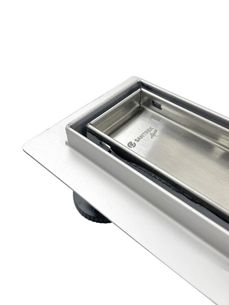 Линейный душевой трап SANTREK  B-70800 нерж 70*800мм (горизонтальный выпуск 360 гр, ф40) (решетка щелевая, под плитку) сухой затвор и гидрозатвор